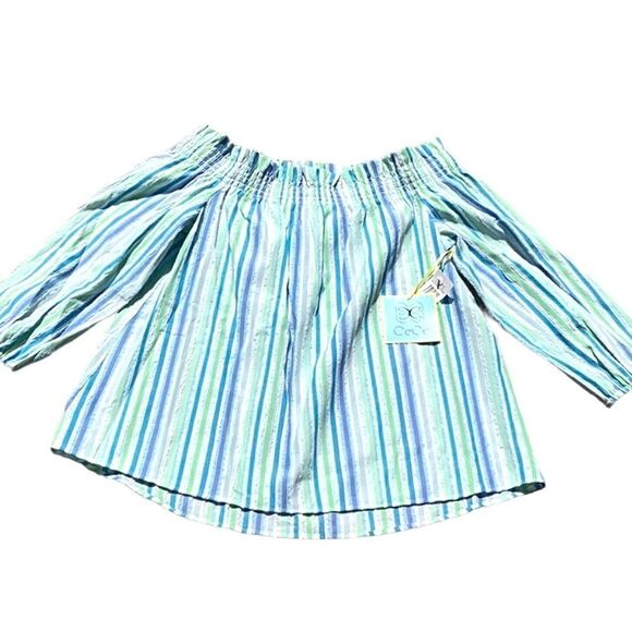 CECE NWT WOMENS OFF THE SHOULDER TOP BLOUSE AQUA DREAM PLAYA DEL SOL SMALL - Picture 3 of 9